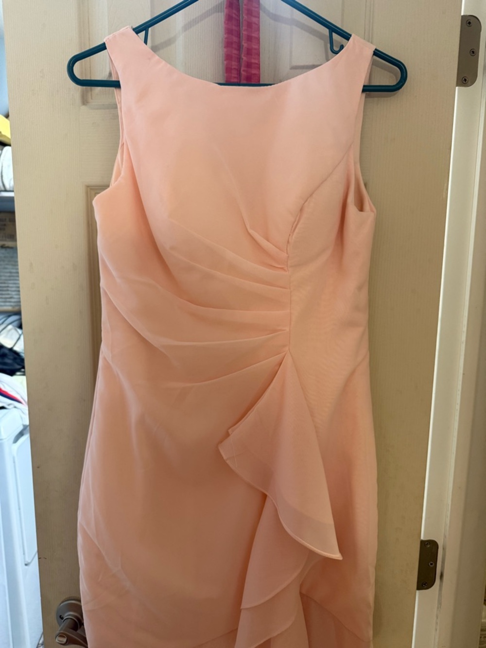 Sleeveless Peach Ruffle Sheath Dress